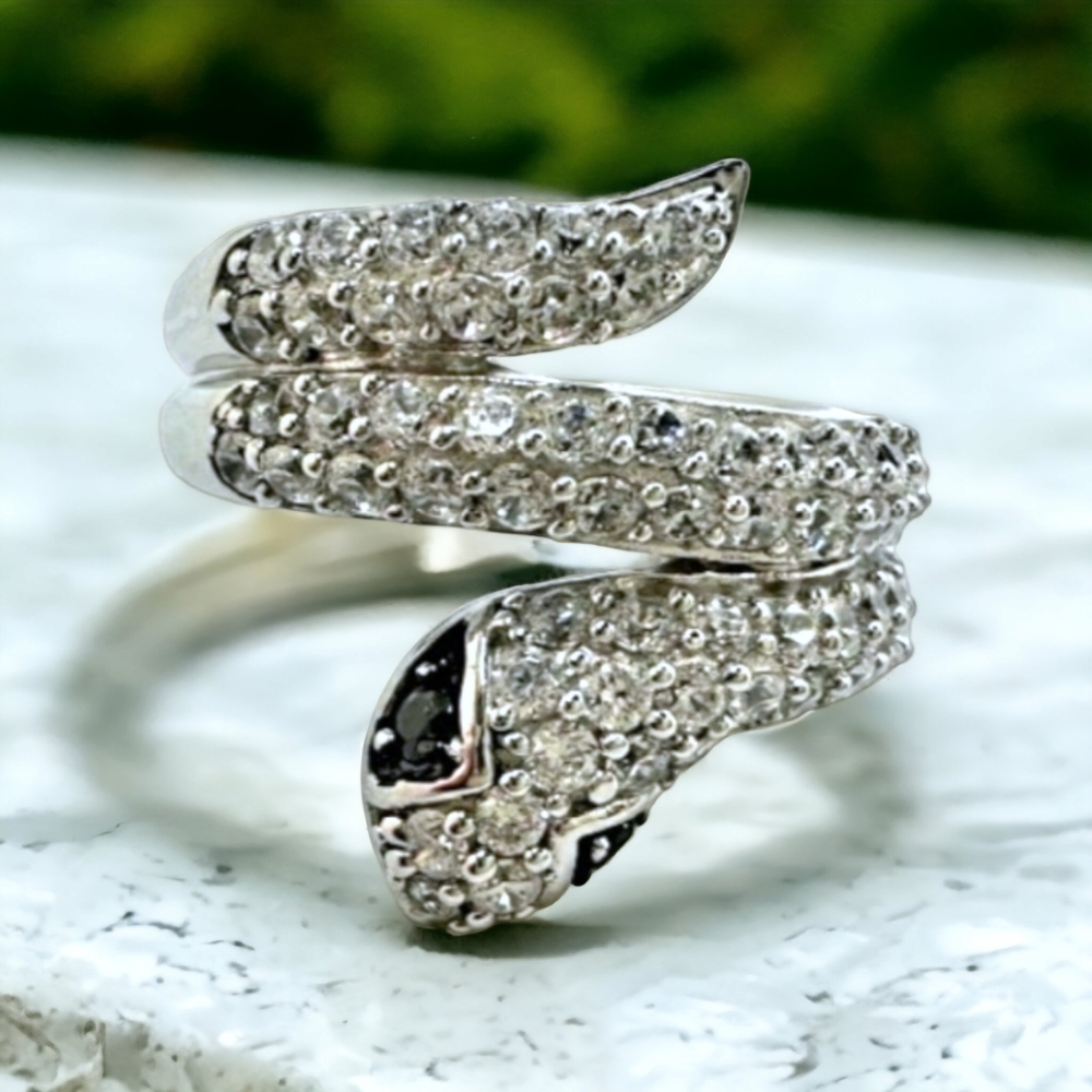 Sparkling Coiled Snaked CZ 925 Sterling Silver Ring S7